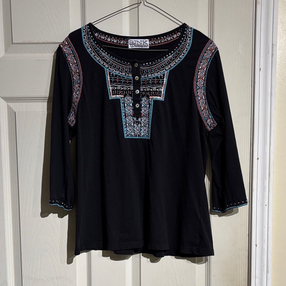 Black Top with Blue and Red Embroidery - Picture 4 of 11
